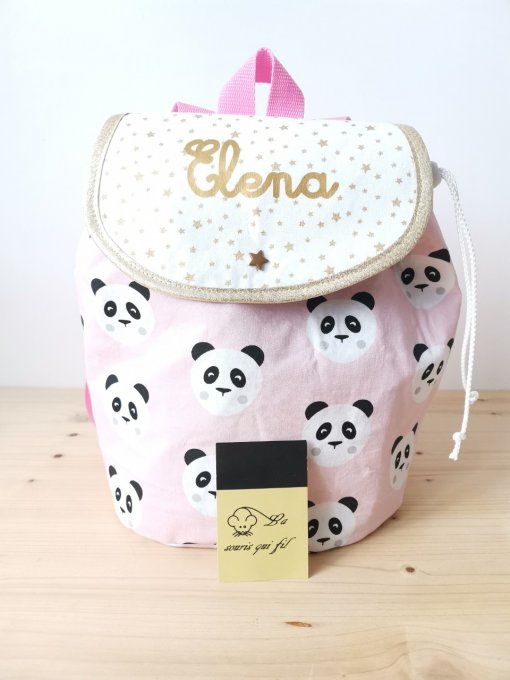 sac à dos panda rose / étoiles or 