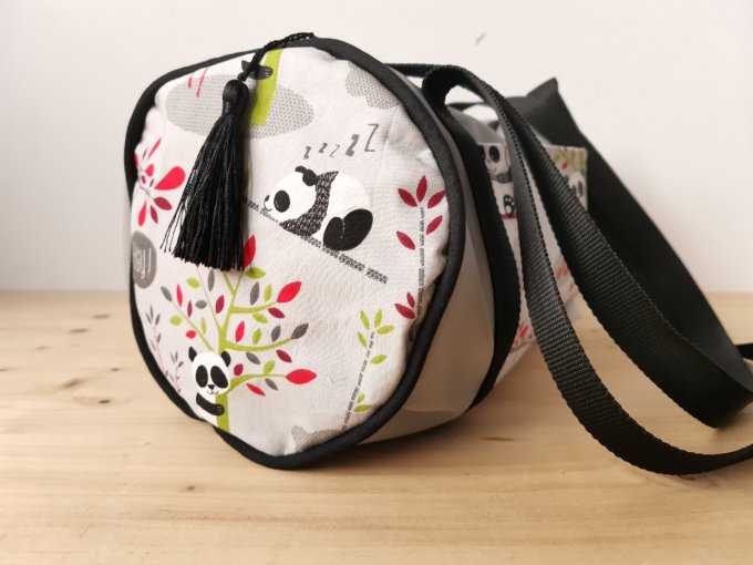 Sac bowling motifs panda bambou et simili gris clair