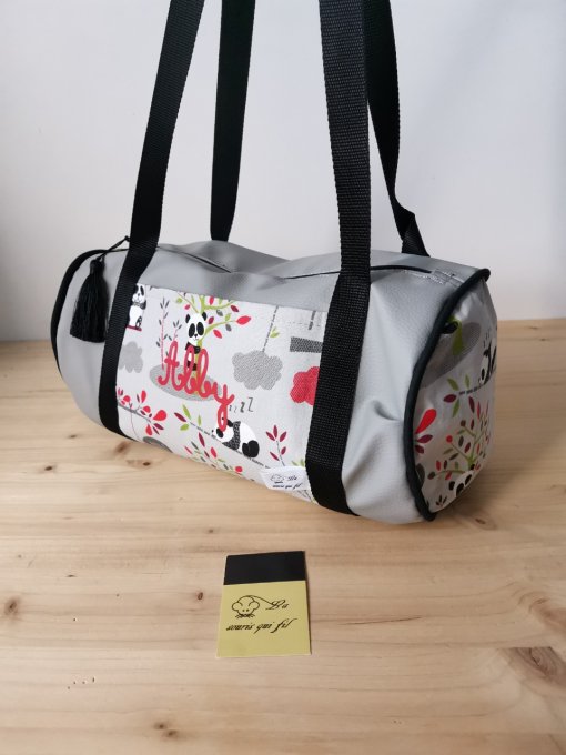 Sac bowling motifs panda bambou et simili gris clair