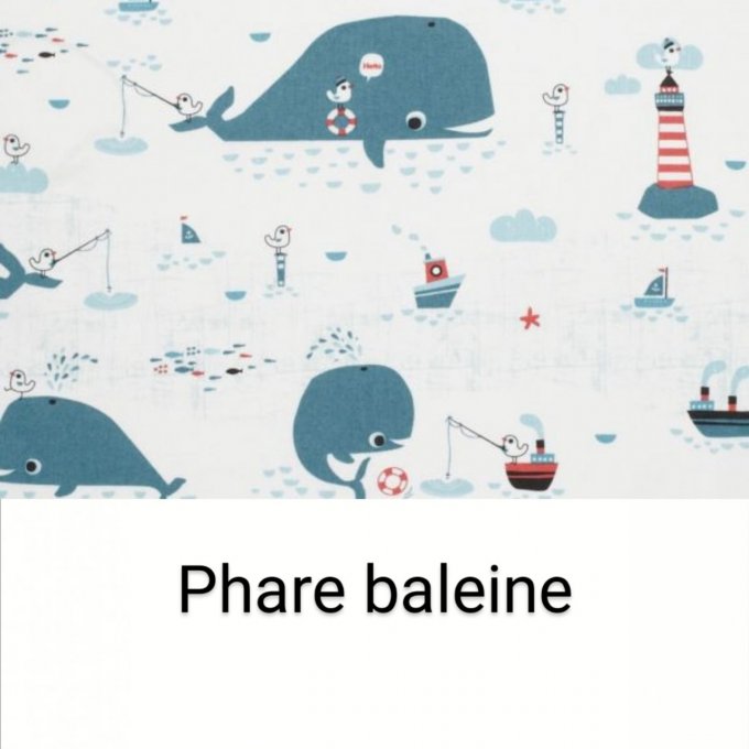 Cape de bain et gant motifs phare baleine 
