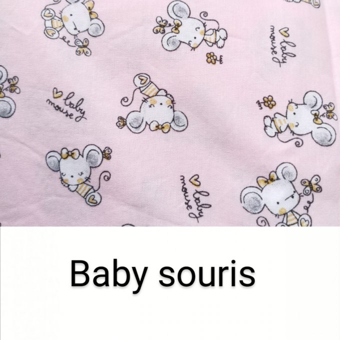 Cape de bain et gant motifs baby souris éponge blanche écriture noire 