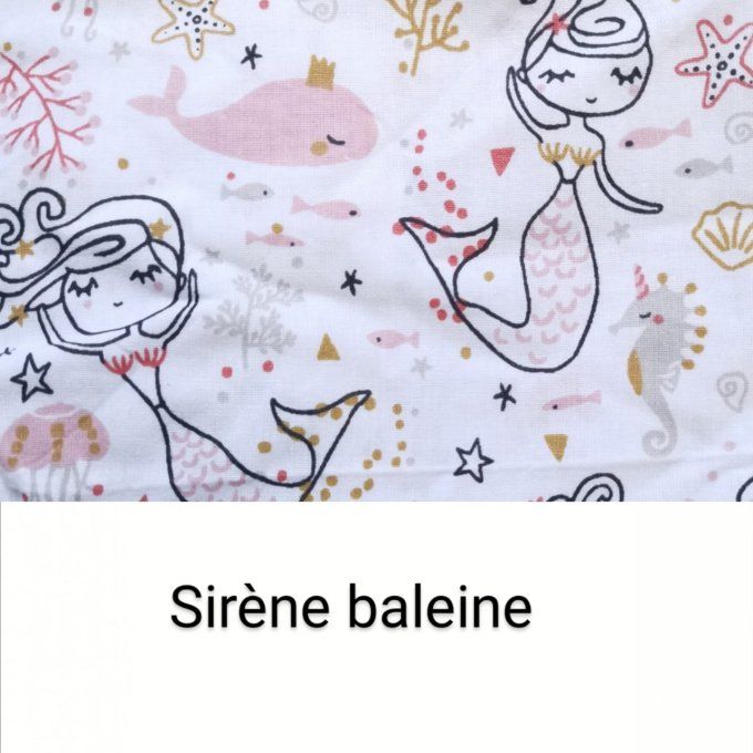 bavoir cantine motifs sirène baleine et coton unis corail 