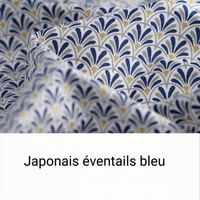 lot de 10 carrés coton lavables motifs  japonais éventails bleu 