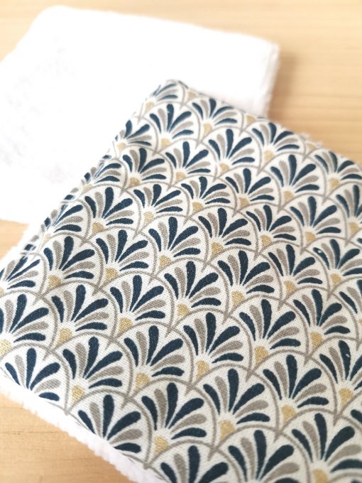 lot de 10 carrés coton lavables motifs  japonais éventails bleu 