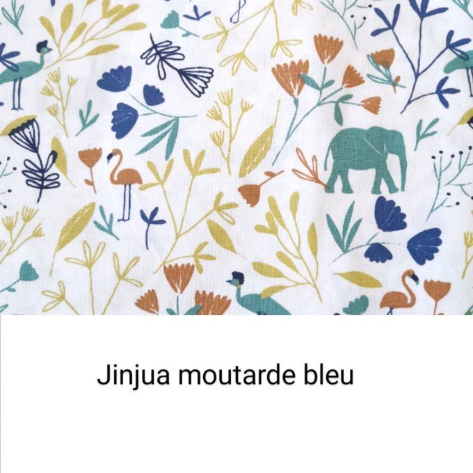 pochette personnalisée motifs JINJUA bleu moutarde 
