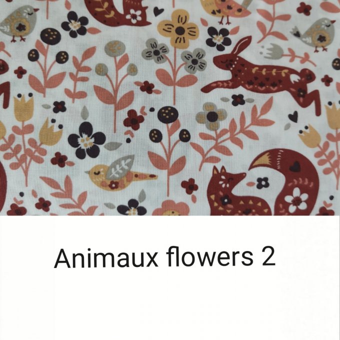 Cartable rabat motifs animaux flowers /coton unis corail et simili bronze 