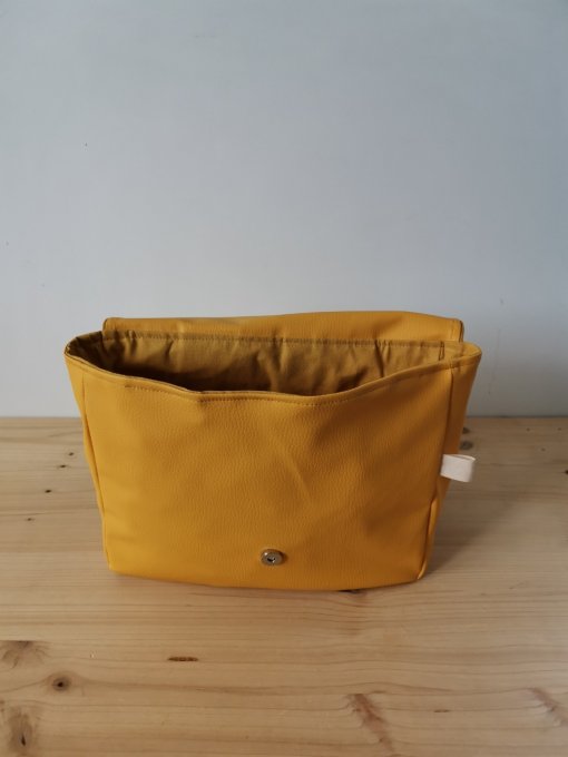 Cartable rabat motifs feuillage /coton unis bleu marine et simili Curcuma 