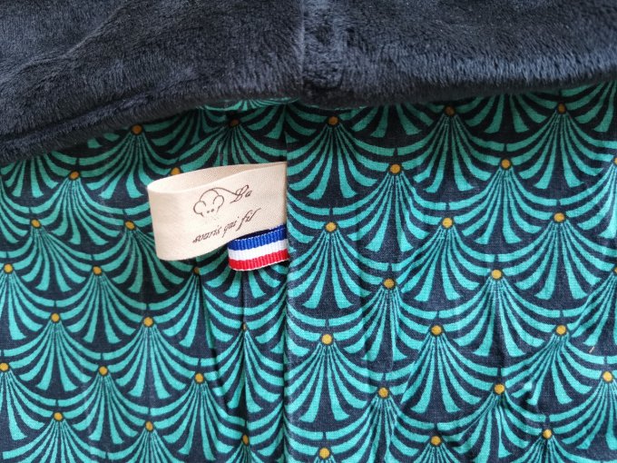 Tour de cou adulte double tour motifs éventails  minky polaire noire 
