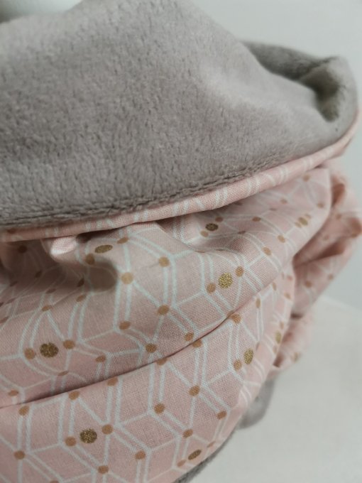 Tour de cou adulte double tour motifs graphiques  minky polaire beige 