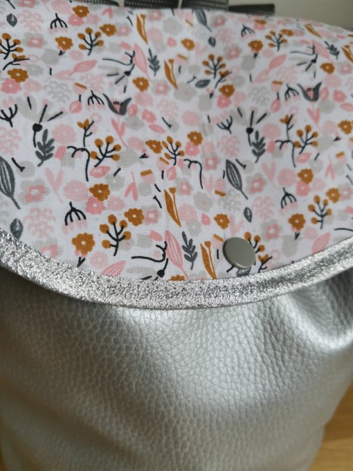 sac à dos enfant simili argenté motifs fleuri n°5