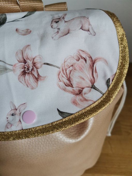 sac à dos enfant simili beige nacré motifs lapin 
