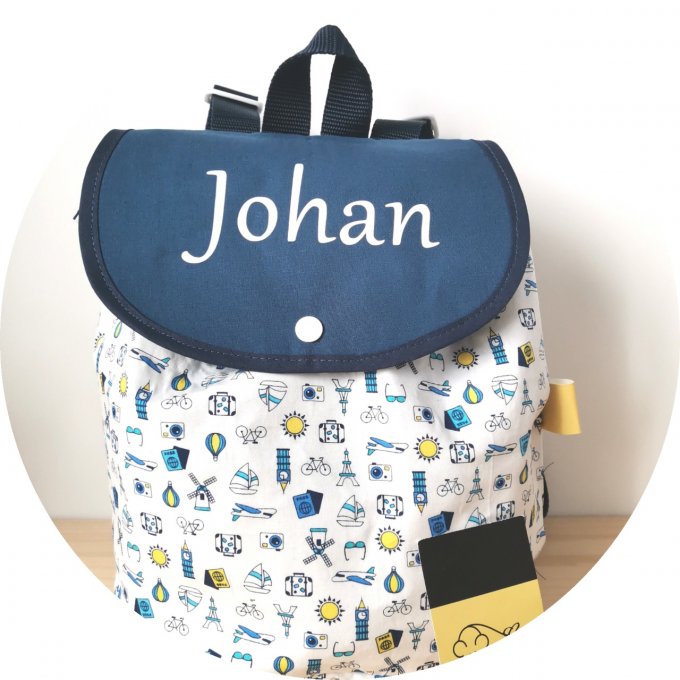 sac à dos motifs voyage /unis bleu 