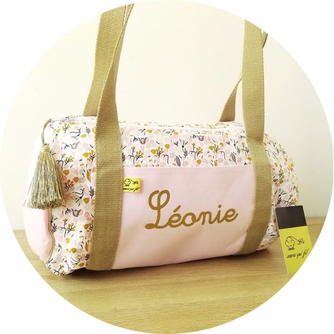 Sac bowling motifs fleuri n°5 et coton unis rose clair 