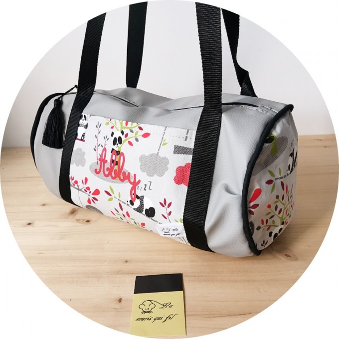 Sac bowling motifs panda bambou et simili gris clair