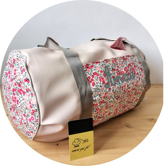 Sac bowling motifs fleuri n°2 et simili rose clair