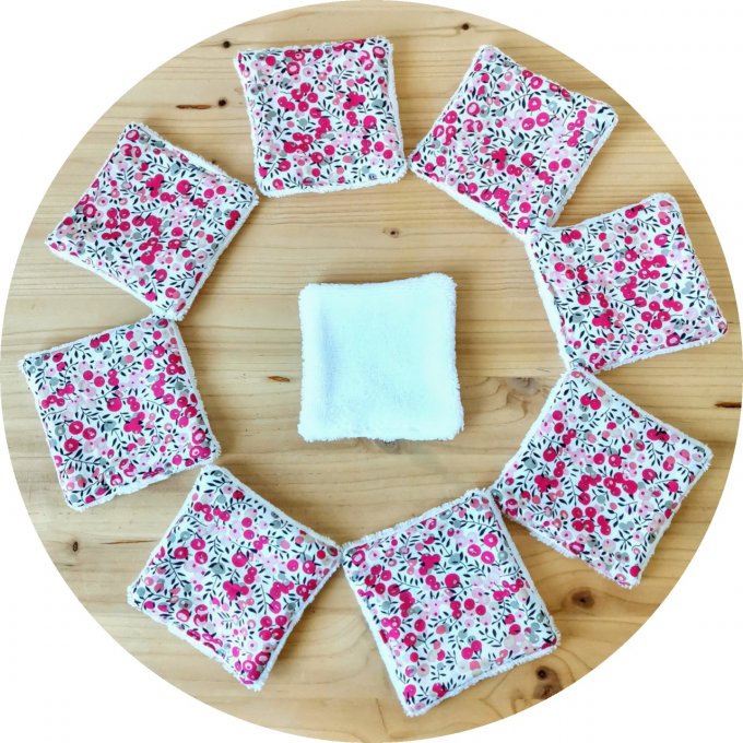 lot de 10 carrés coton lavables motifs fleuri 2