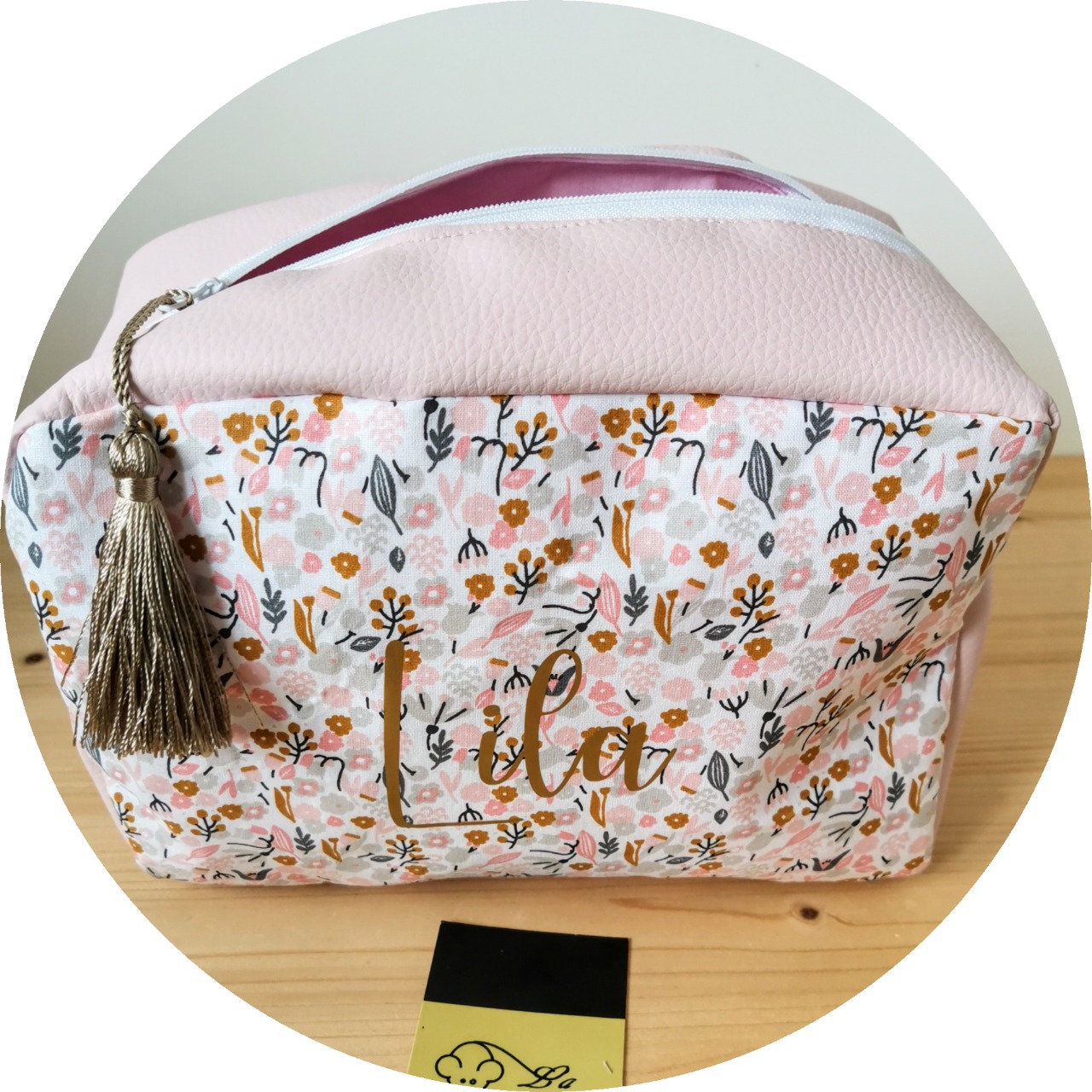 Trousse de toilette personnalisé motifs fleuri 5 simili rose