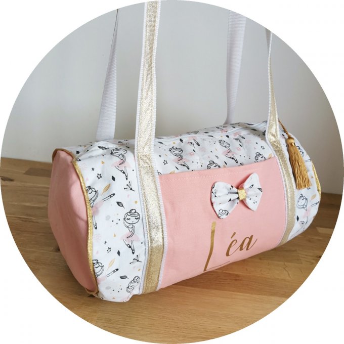 Sac bowling motifs danseuse étoile et coton unis corail 