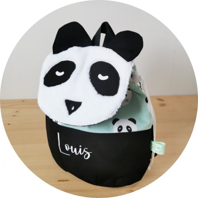 sac à dos tête de panda unis noir motifs panda menthe 