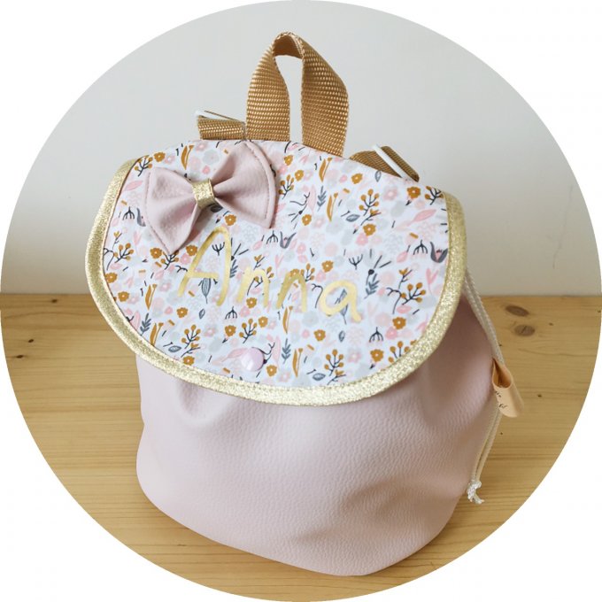 sac à dos  motifs fleuri 5 simili rose clair 