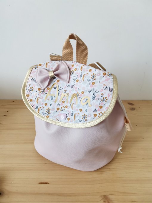 sac à dos  motifs fleuri 5 simili rose clair 