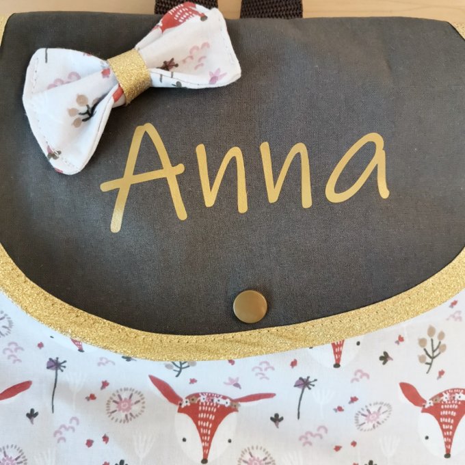sac à dos  enfant motif biches unis taupe 