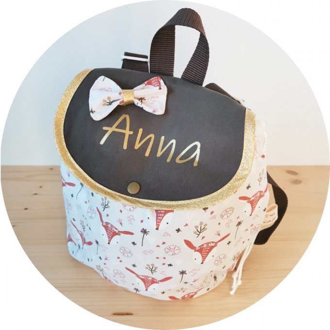 sac à dos  enfant motif biches unis taupe 