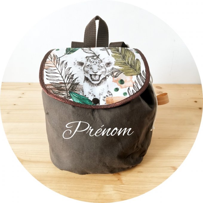 sac à dos  enfant motifs LION unis taupe 