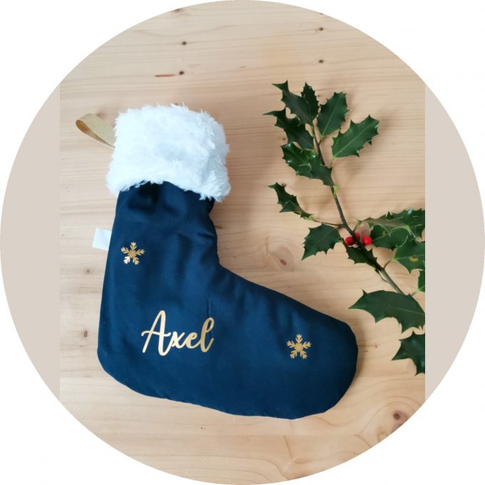 Botte de Noël bleu et moumoute blanche 