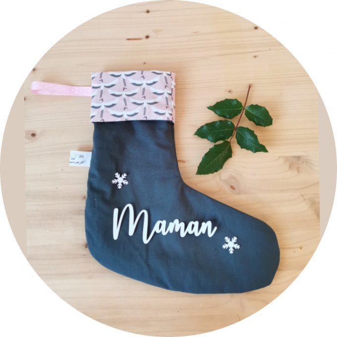 Botte de Noël gris et motifs grue 