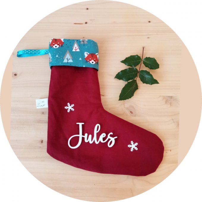 Botte de Noël rouge et motifs panda roux 