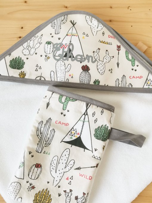 Cape de bain et gant motifs CHEWONKI