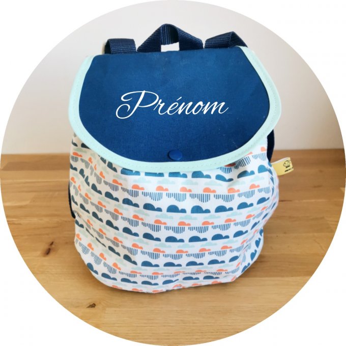 sac à dos enfant motifs nuage  unis bleu 