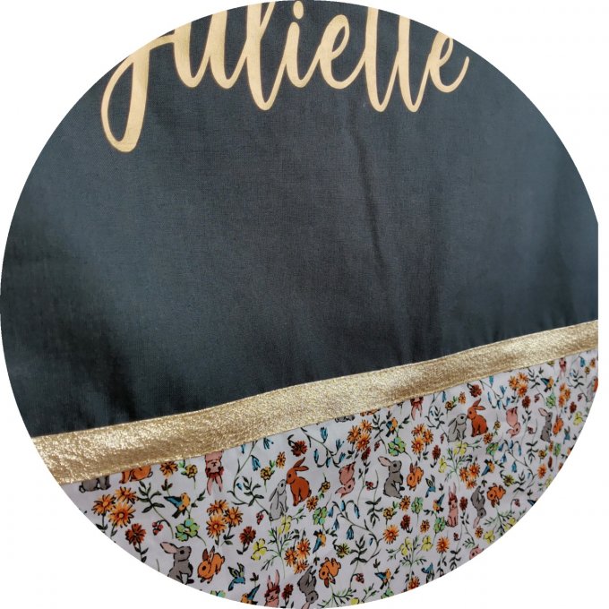 Couverture motifs Lapins camel et unis gris foncé 