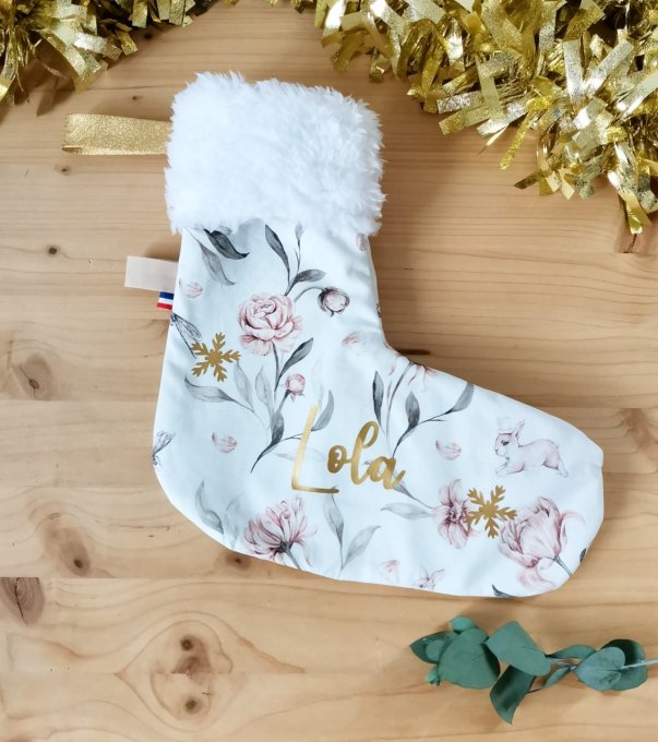 Botte de Noël lapin et moumoute blanche 