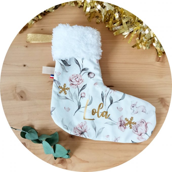 Botte de Noël lapin et moumoute blanche 