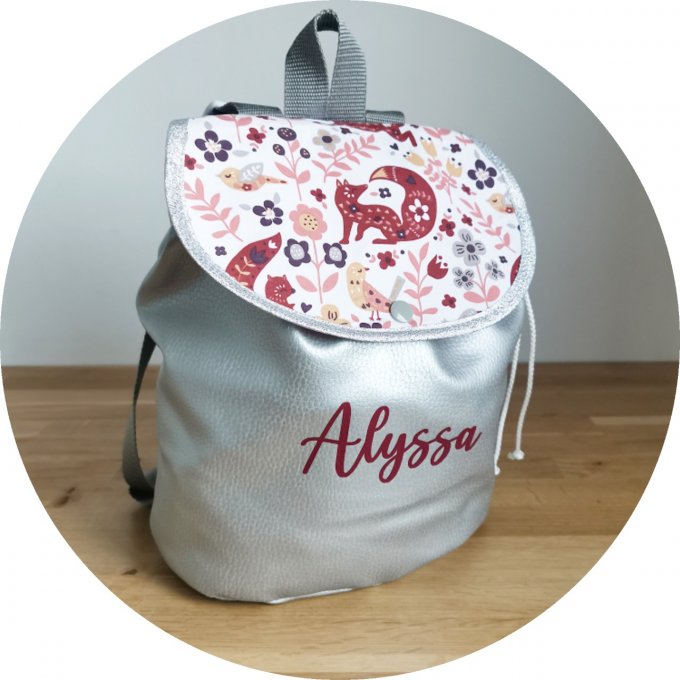 sac à dos enfant  motifs animaux flowers simili argenté 