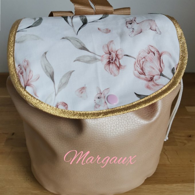 sac à dos enfant simili beige nacré motifs lapin 