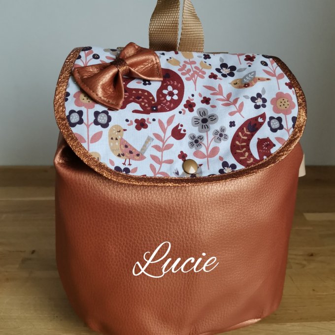 sac à dos enfant simili bronze motifs animaux avec noeud 