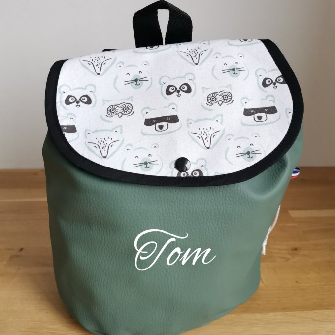 sac à dos enfant simili kaki motifs animaux 