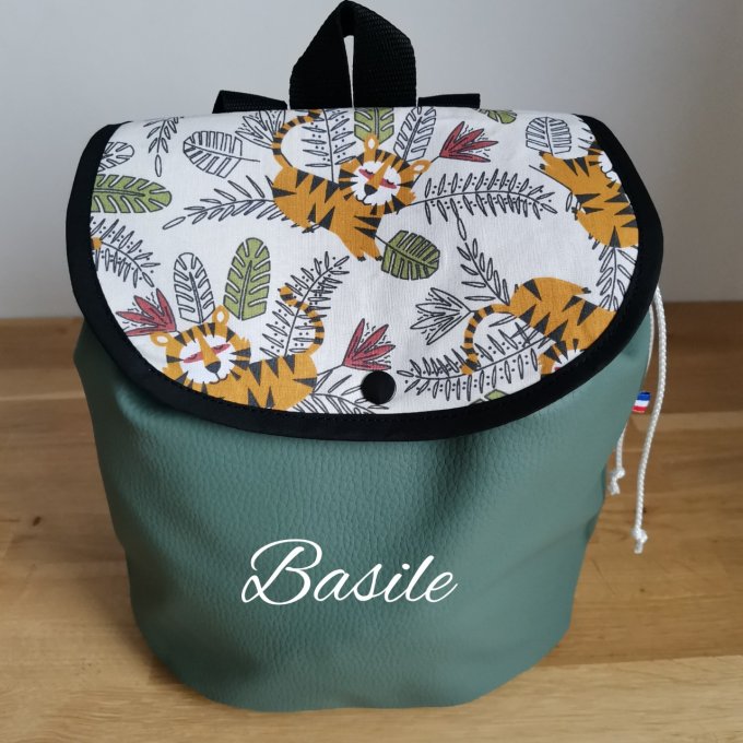 sac à dos enfant simili kaki motifs tigre moko