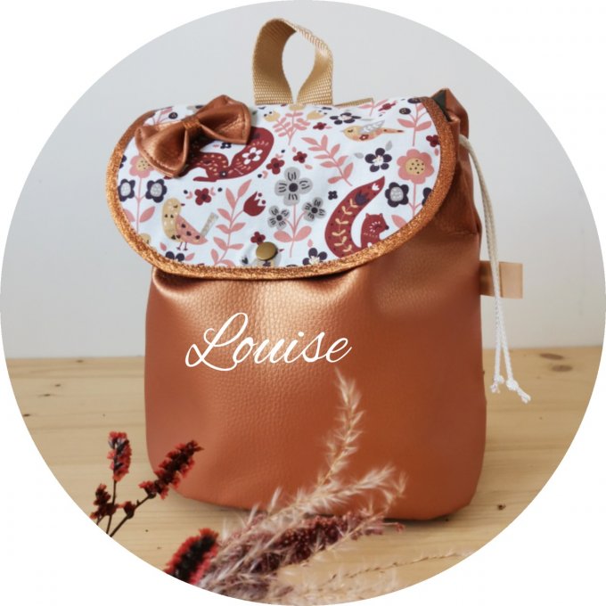 sac à dos enfant simili bronze motifs animaux avec noeud 