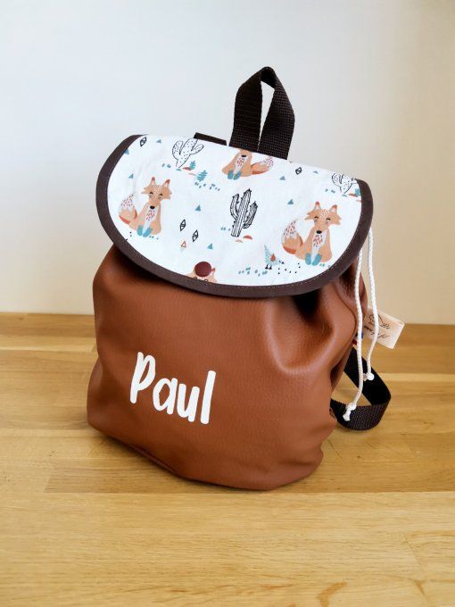 sac à dos  enfant motifs renard cactus simili marron clair  - Copie