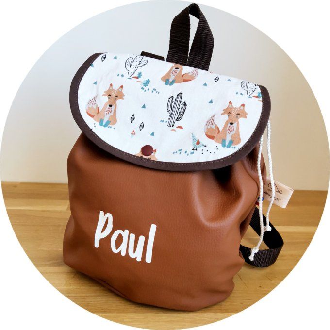 sac à dos  enfant motifs renard cactus simili marron clair  - Copie
