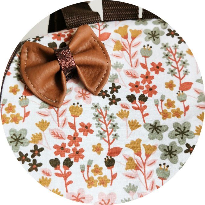 sac à dos  enfant motifs fleuri 33 simili marron clair 