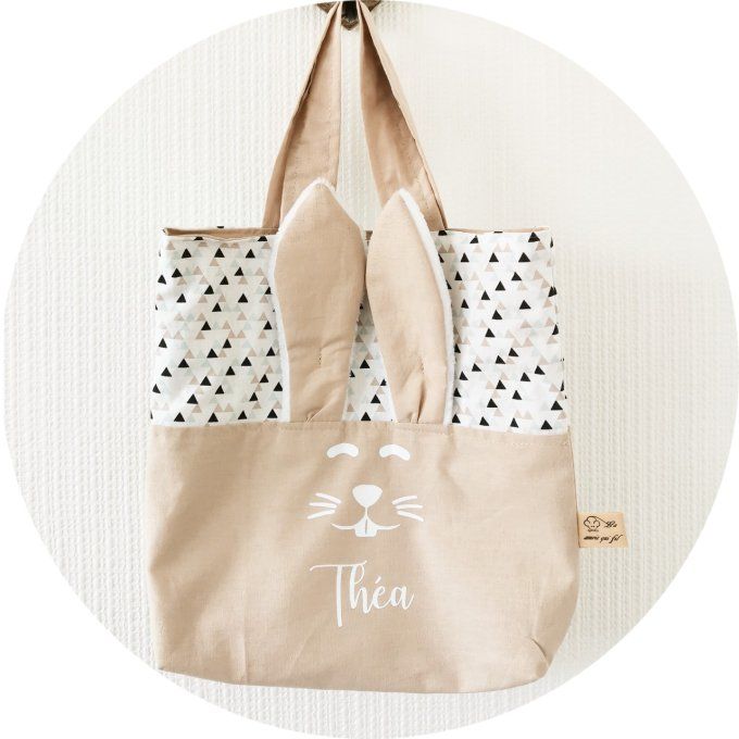 Sac lapin motifs triangles unis beige 