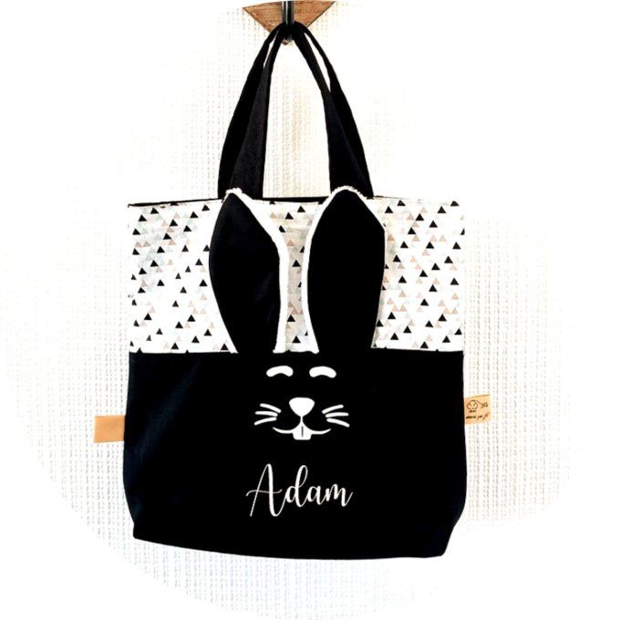 Sac lapin motifs triangles unis noir 