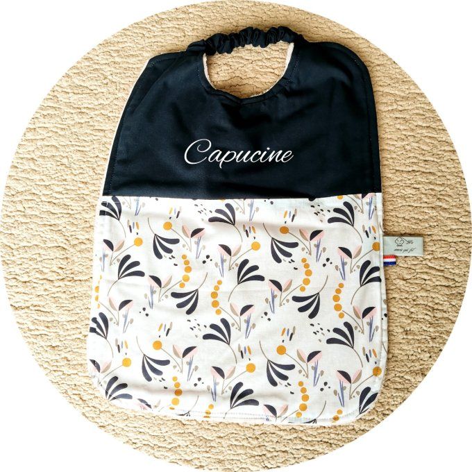 bavoir cantine motifs feuillage unis bleu éponge rose