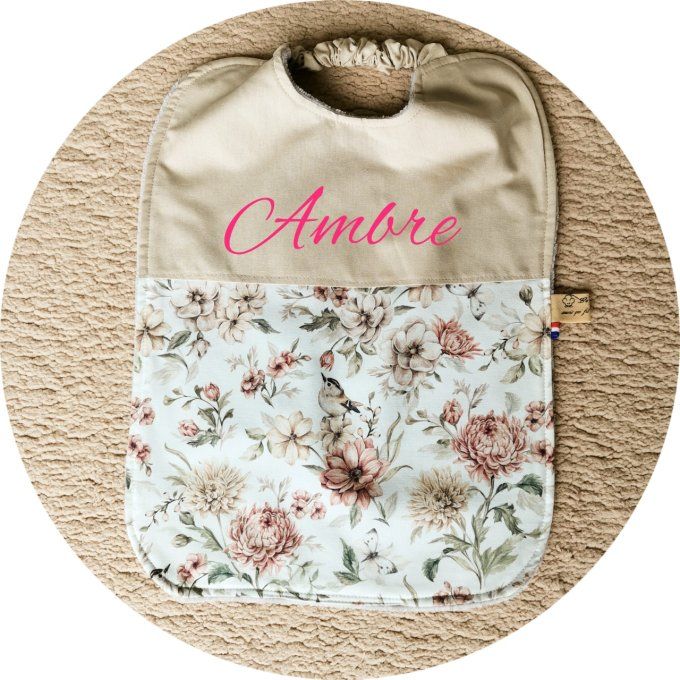 bavoir cantine motifs nature florale unis beige éponge grise