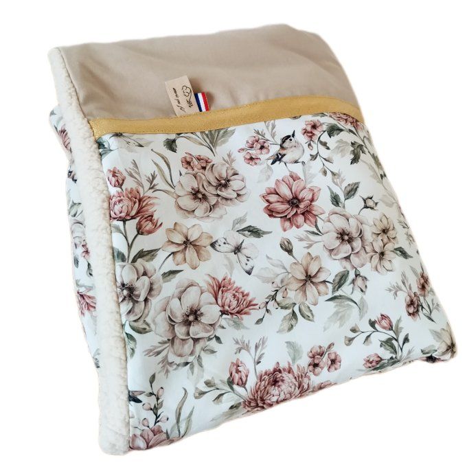 Couverture motifs nature florale et unis beige